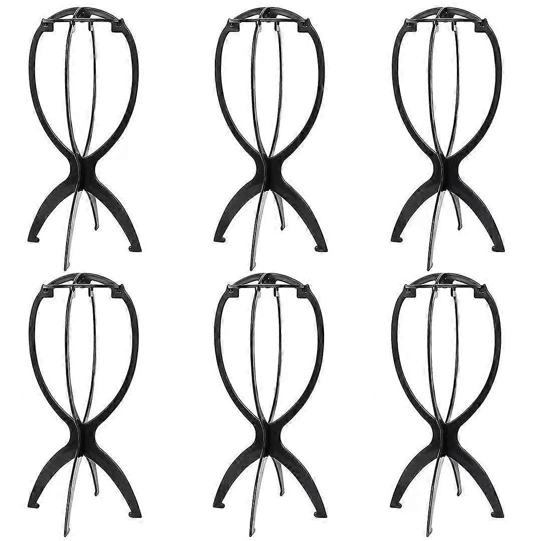 6 Pack Short Wig Stand and Portable Wig Holder for Multiple Wigs and Hats, 14.2 Inch Black Travel Set