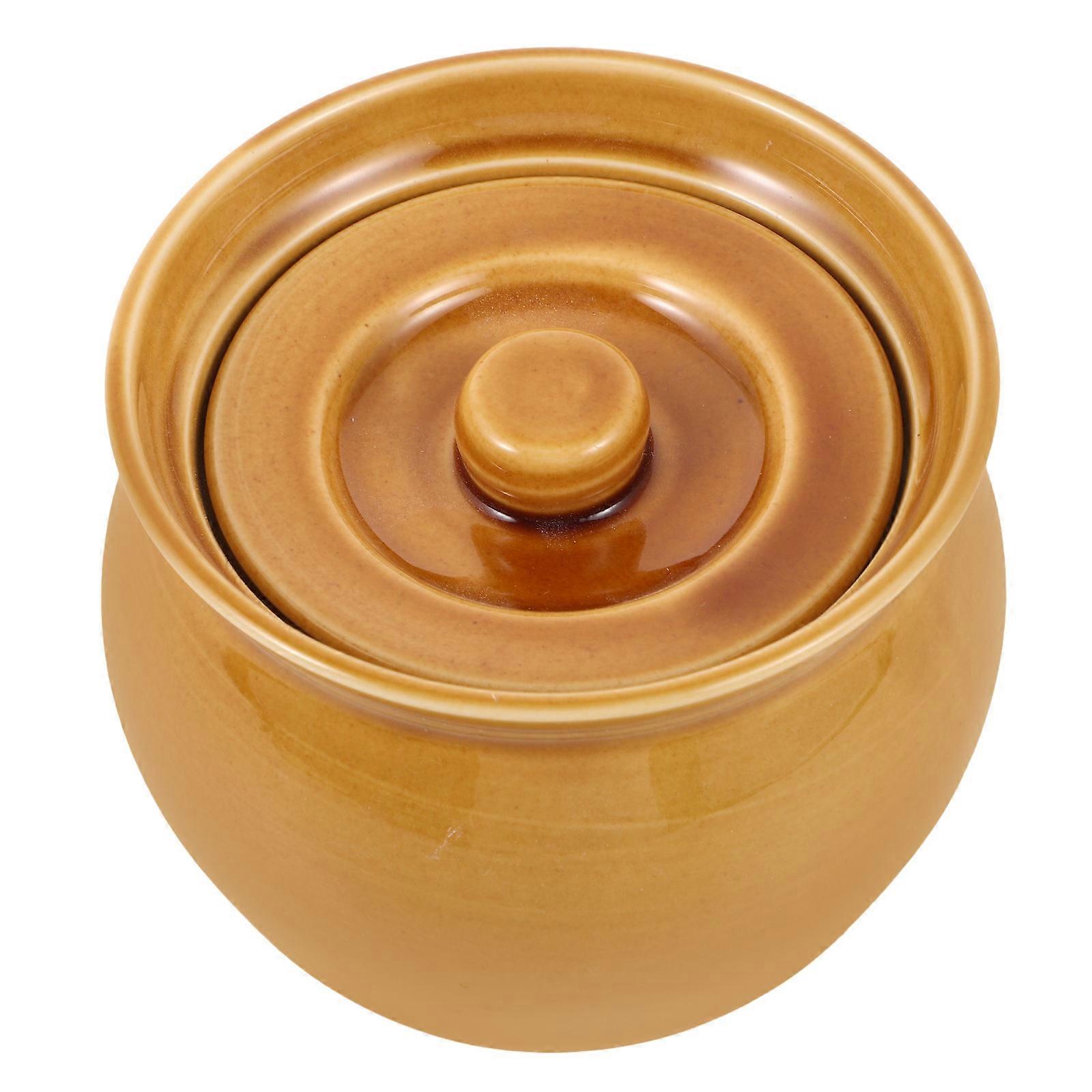 Ceramic Stew Pot with Lid for Kitchen Use One Small Soup Bowl