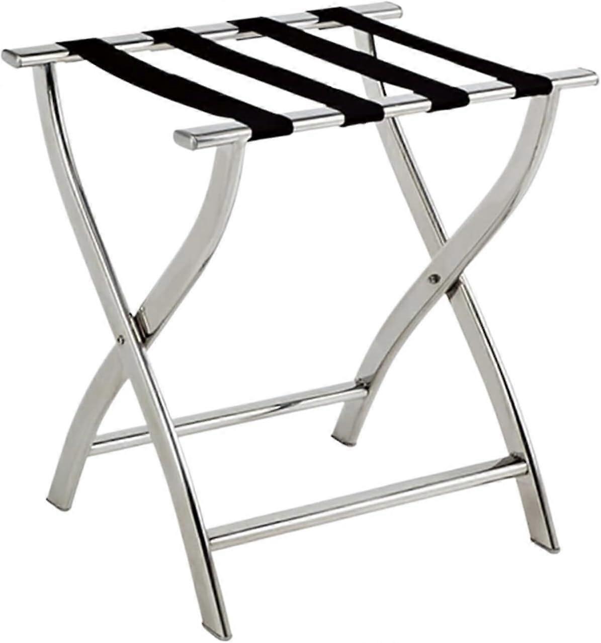 Folding Luggage Rack with BackFriendly Height, Sturdy Frame for Hotel and Home Guest Room Silver