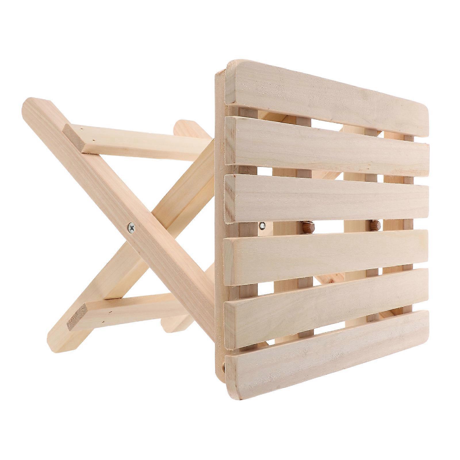 Portable Folding Solid Wood Stool for Home Use Beige Folding Stool