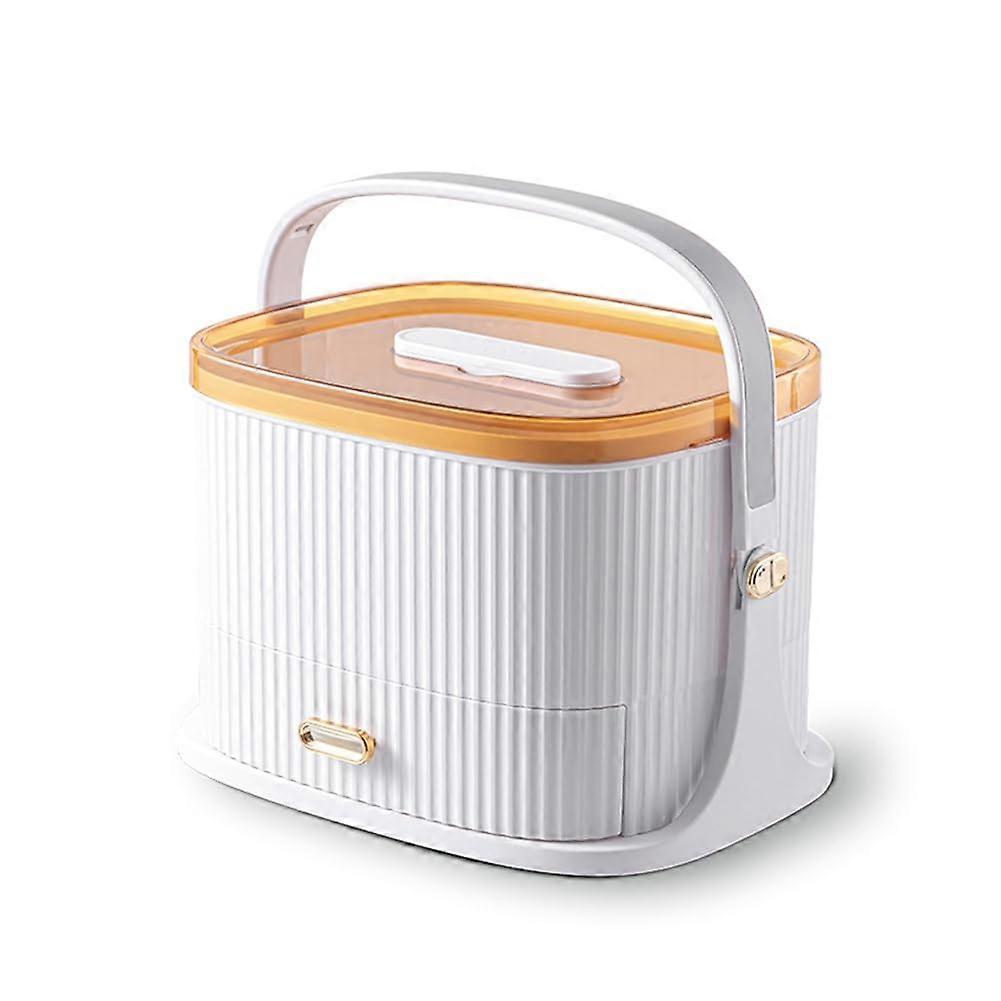 Large Capacity Medicine Storage Box with Handle, MultiSection First Aid Kit Organizer White Yellow