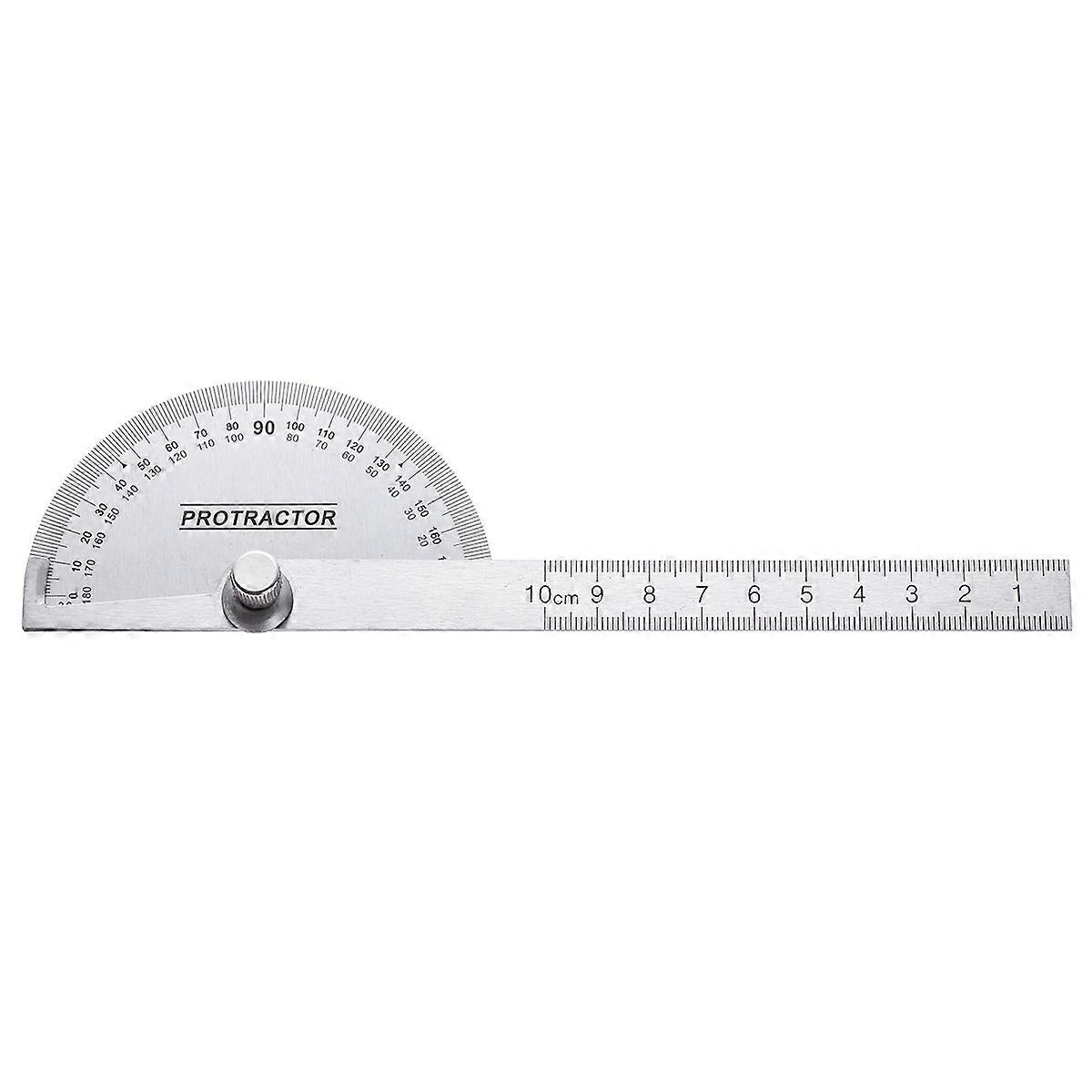 Round Head Protractor Stainless Steel Protractor for Measuring Use 2Pcs Silver