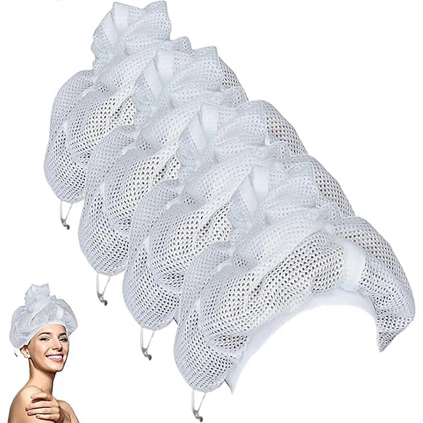 Curly Hair Drying Cap Set with Drawstring Bonnet, Net Plopping Design, Adjustable Secure Fit, 4PCS