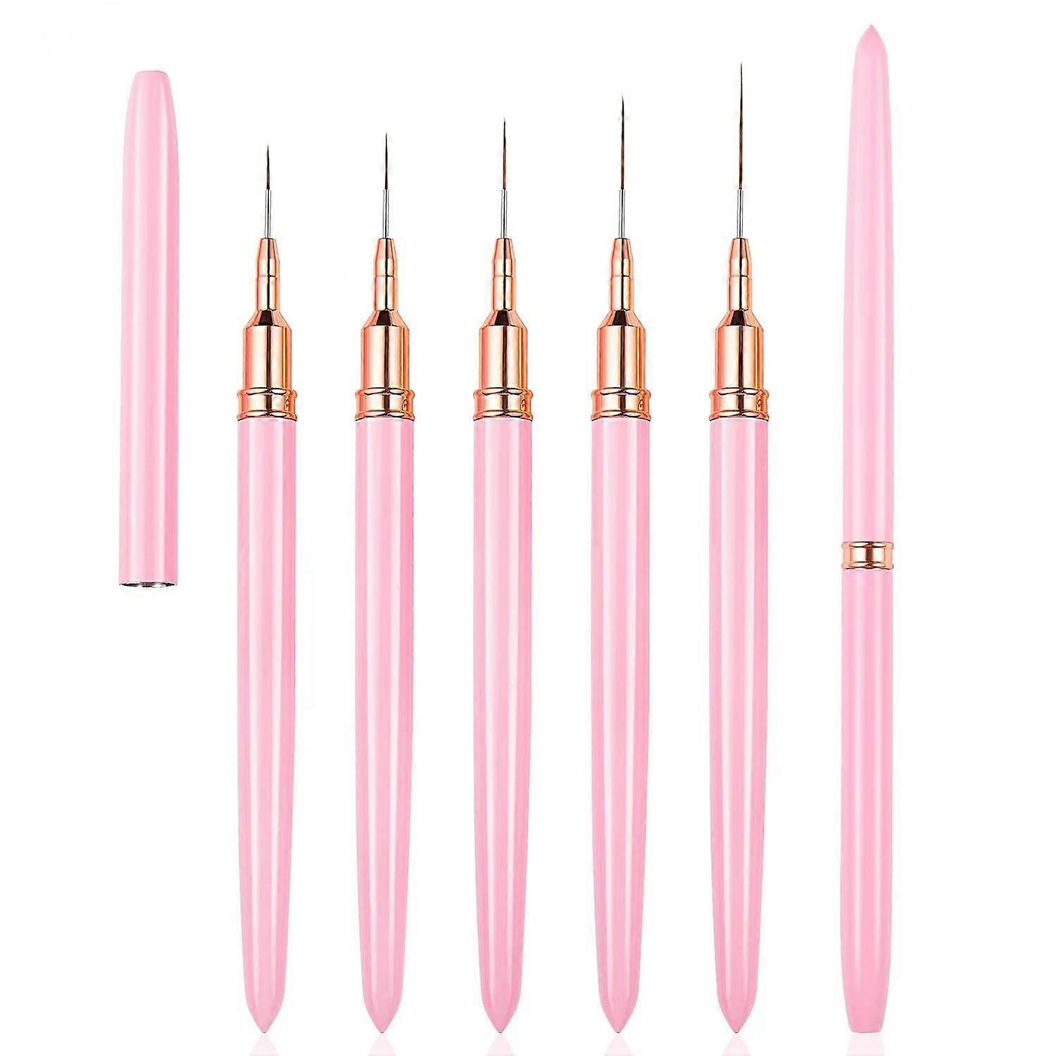 5 Pcs Pink Nail Art Liner Brushes Set for Precise Line Detailing and Fine Drawing