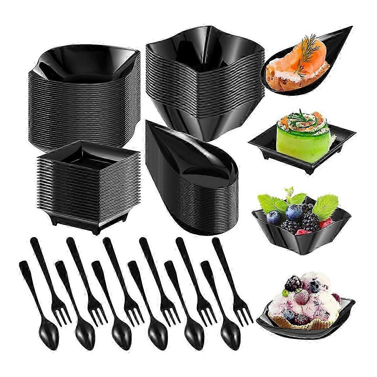 200 Pcs Mini Appetizer Plates Plastic Appetizer Bowls Black
