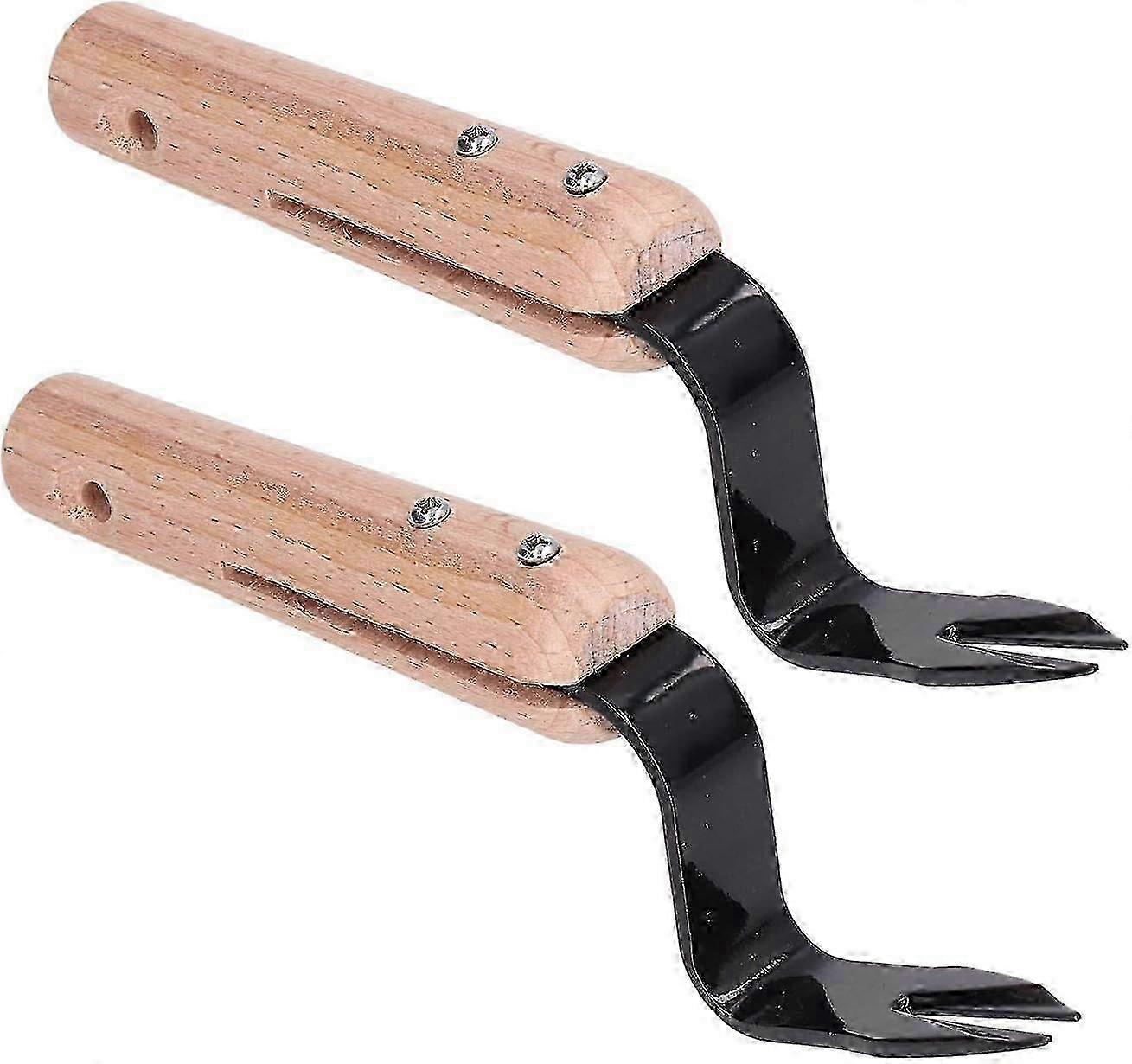 2Pcs Forked Head Manual Weeder - Handheld Weed Puller with Wooden Handle, Efficient Extraction Tool for Easy Garden Weeding