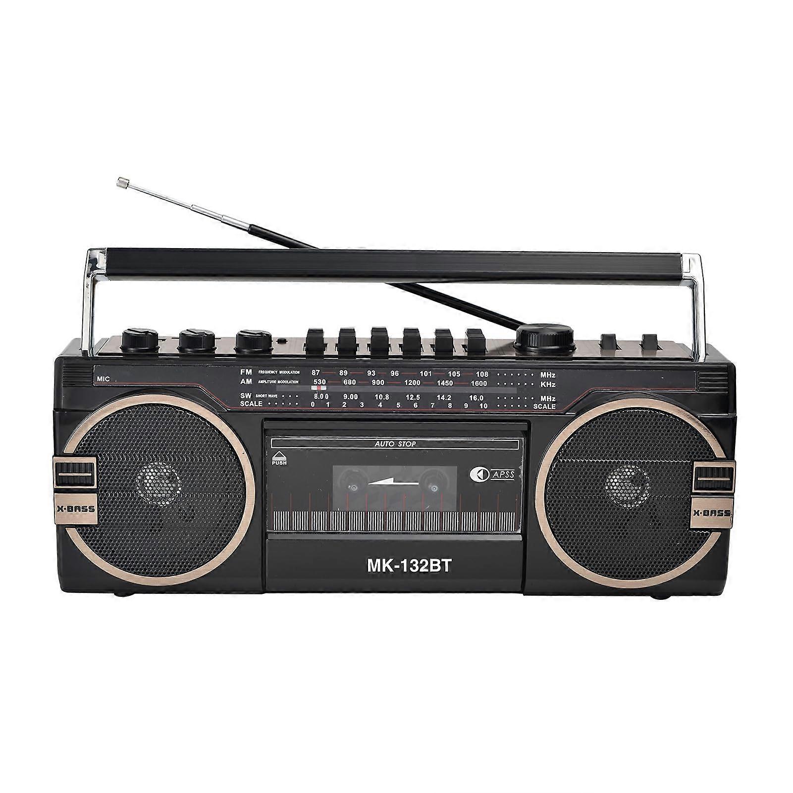 Retro Bluetooth Cassette Player with AM FM Radio, USB TF Card, MP3 Conversion, Black US Plug