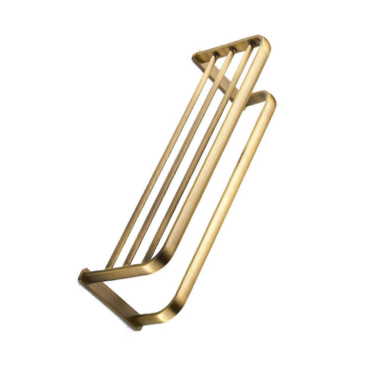 Vintage Brass Wall Mounted Towel Rack with Shelf for Efficient Drying and Rustic Bathroom Storage