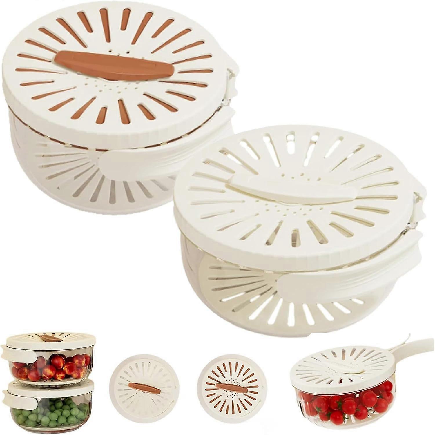 3 in 1 Fruit and Vegetable Strainer Bowl with Lid, Double Layer Salad Spinner, Foldable Handle