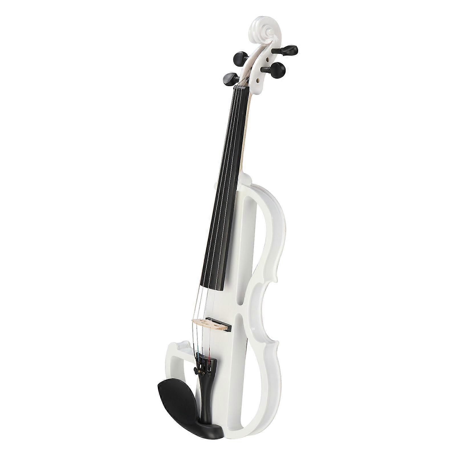 Full Size 4/4 White Silent Electric Violin Beginner Kit with Case and Bow, ThreeBand EQ, Lacquer