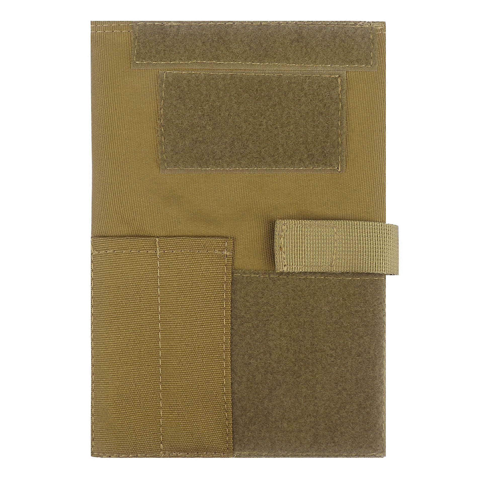 5.5x8 Tactical Notebook Cover with MOLLE, Patch Panel, Pen Holders, Card Pockets, WaterResistant Khaki