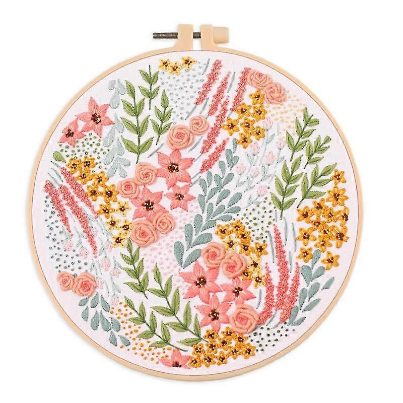 Embroidery Starter Kit with PrePrinted Flower Pattern, Complete DIY Cross Stitch Set for Beginners