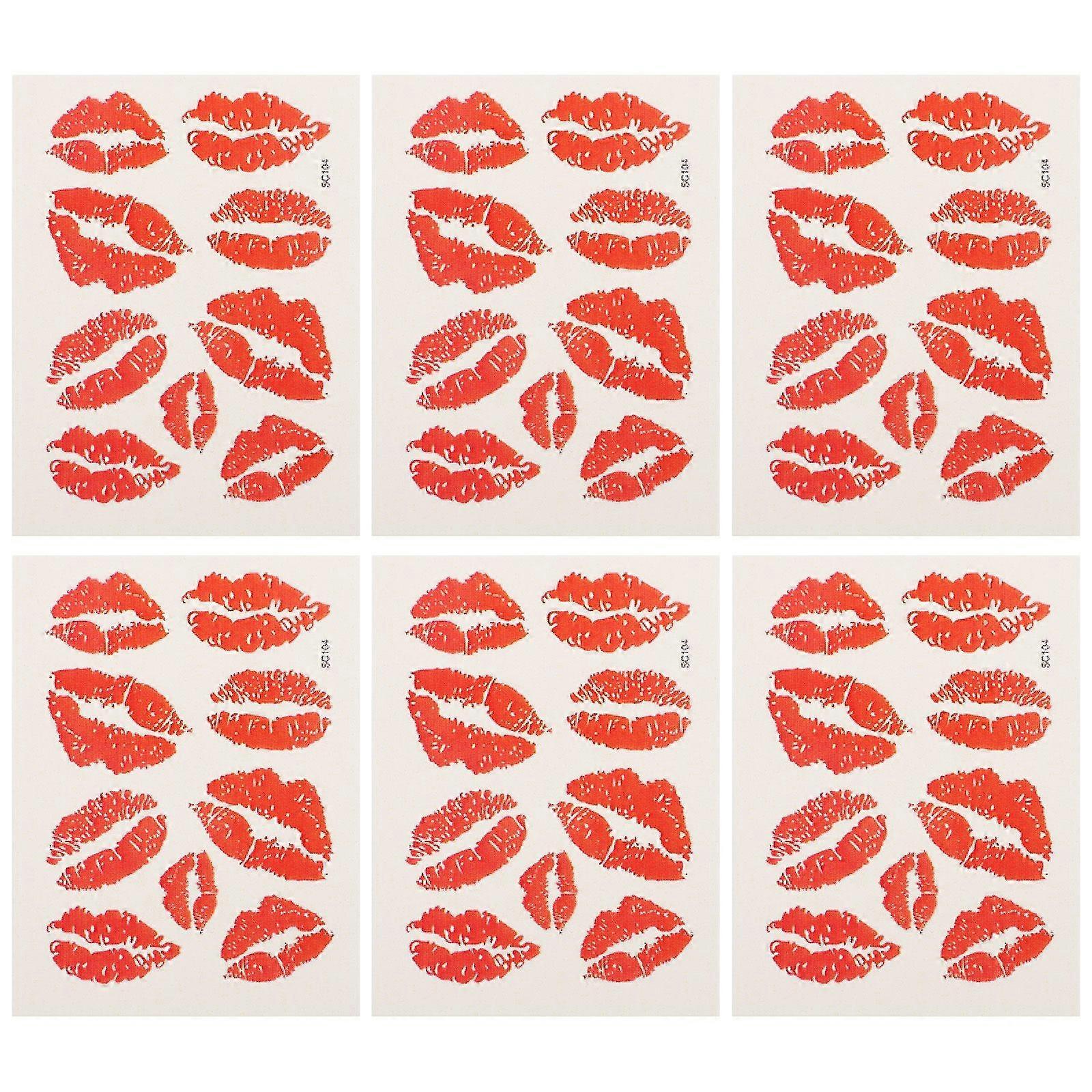 6pcs Temporary Stickers Small Lips Pattern Water-proof Stickers Small Body Decorations Decals