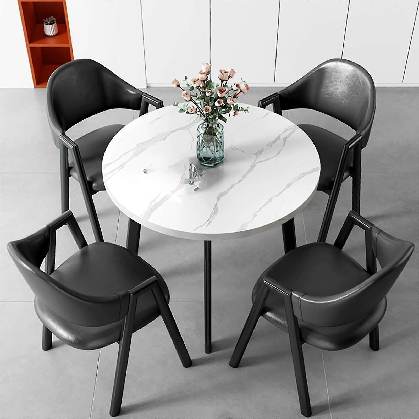 Round Dining Table and Chairs Set for 4, SpaceSaving Design with MarbleLook Surface, Black