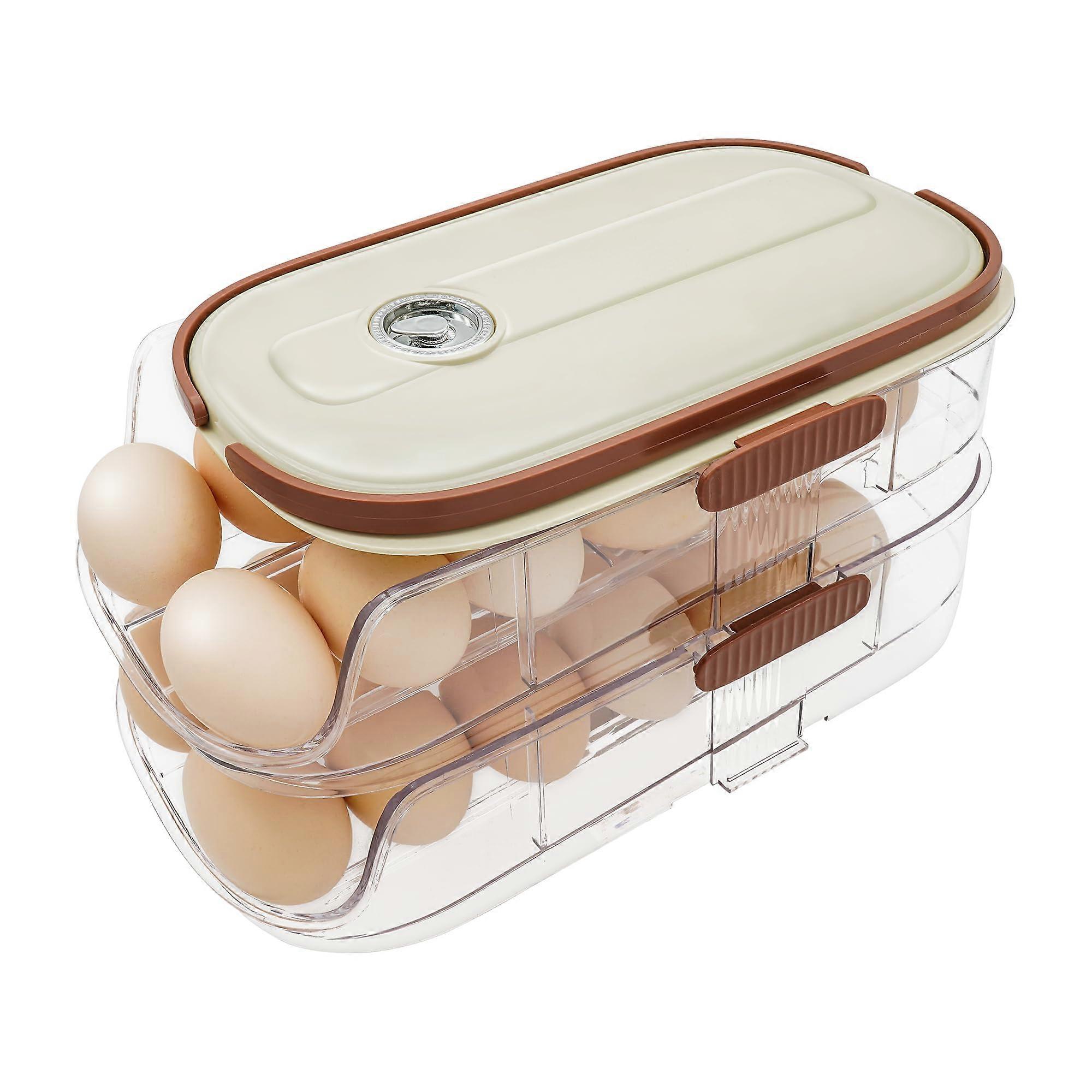 Egg Holder for Fridge Rolling Organizer with Lid, Clear 2Layer Stackable 28 Egg Storage, BPA