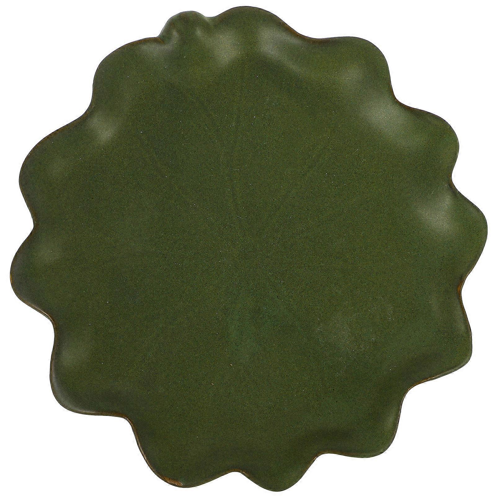Green Ceramic Plant Pot Tray Lotus Leaf Shape for Drainage 3Pcs Set