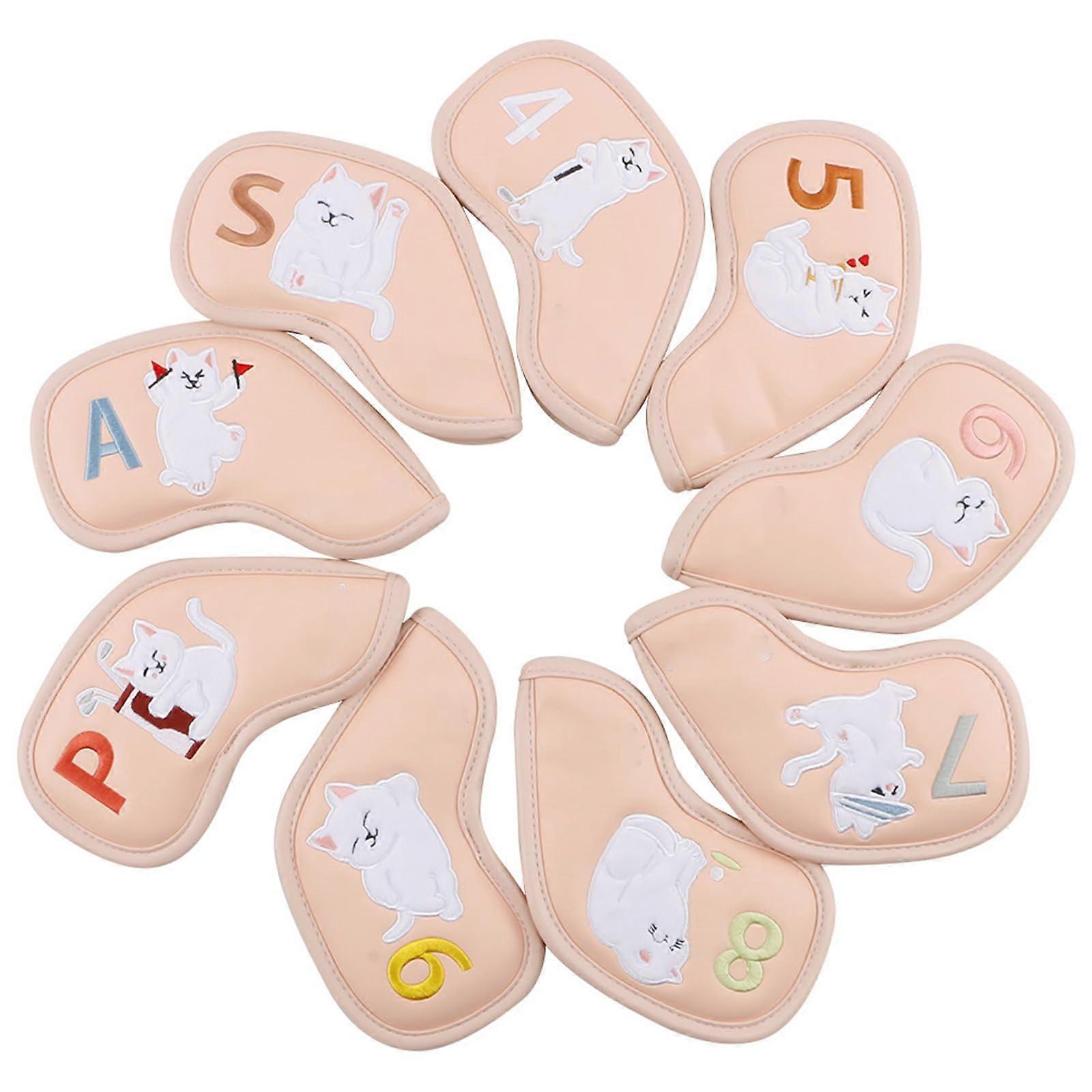 9 Pcs Cats Pattern Scratchproof PU Golf Iron Head Covers Set for Irons Protection