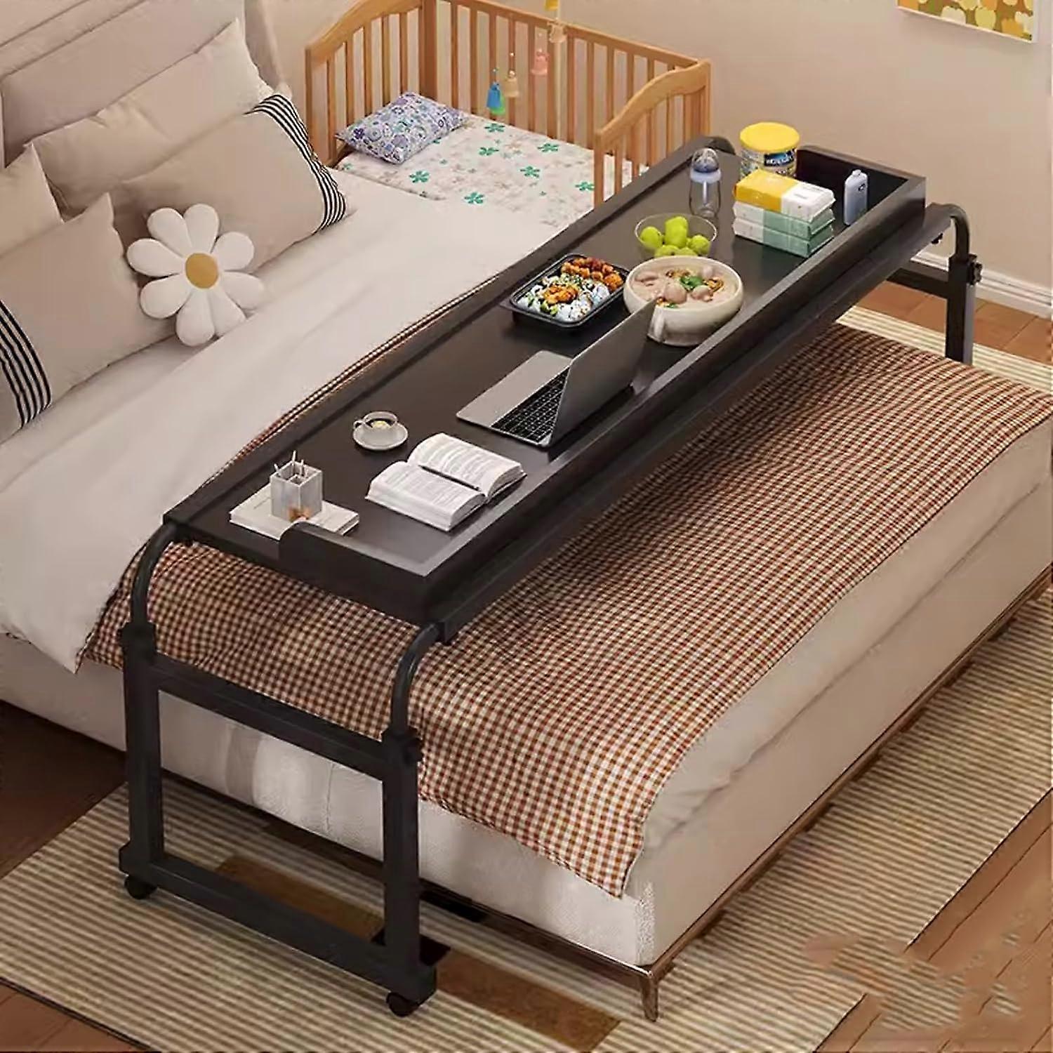 Adjustable Overbed Table with Wheels, Height and Width Adjustable Bedside Laptop Desk for Writing