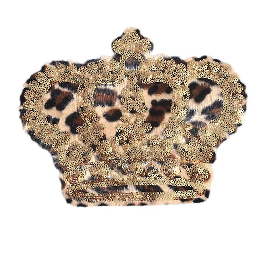 Light Brown Leopard Crown Embroidery Patch for Clothes Sewing 2Pcs Set