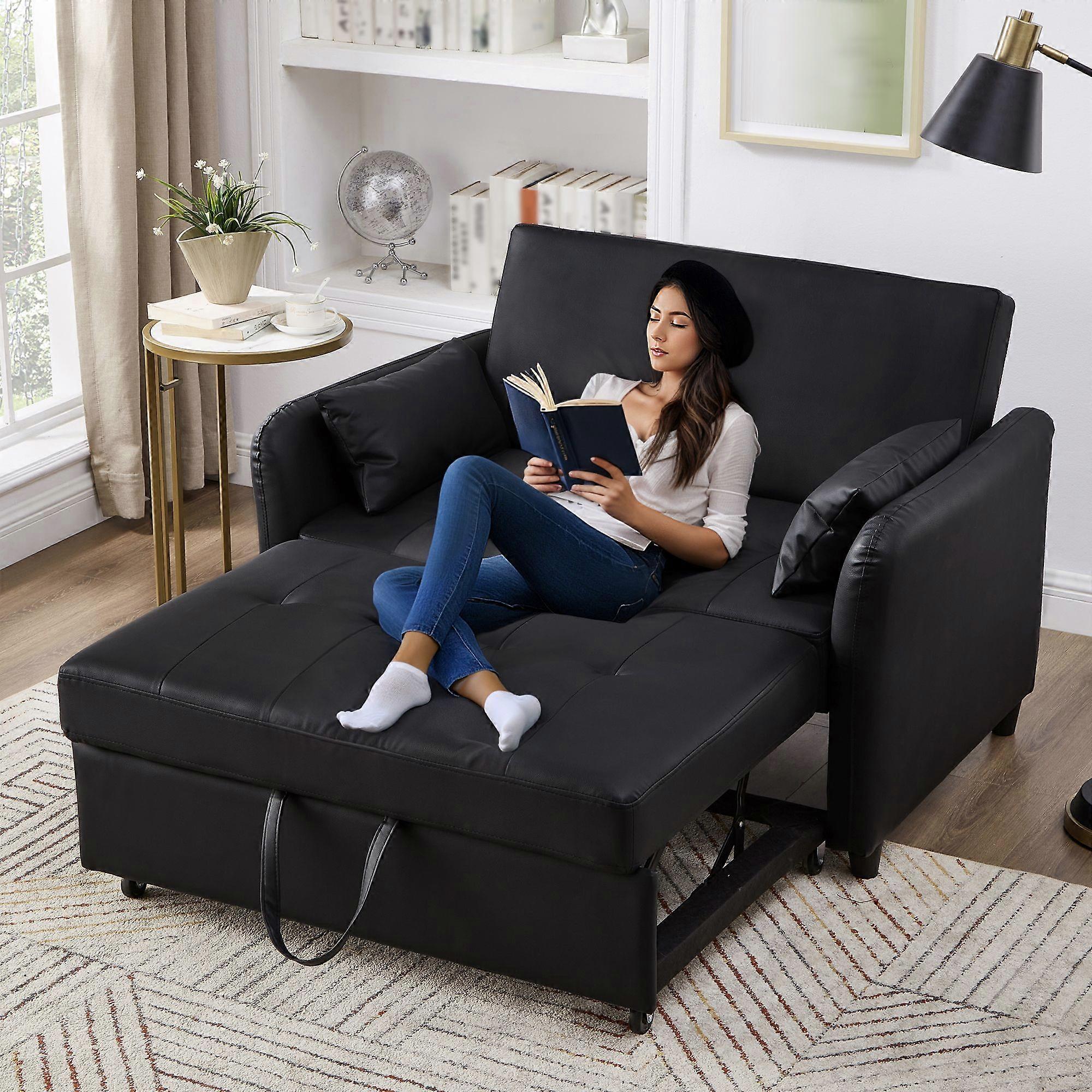 [With Sleeping Function] Multifunctional Sofa Bed, 2-Seater Pull-Out Sofa Bed, 3-Level Adjustable Backrest, Water-Resistant PU Material, Easily Conver
