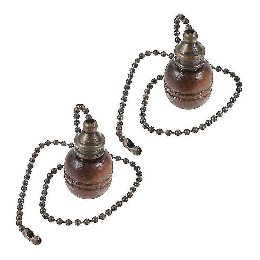 2pcs Wood & Metal Ceiling Fan Pull Chain, Vintage Decorative Replacement for Fan Light Switch, 30.5cm Long