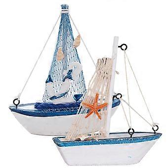 2pcs veleiro modelo decoração de madeira veleiro barco mediterrâneo veleiro ornamento