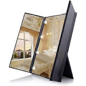 Unico Specchio da vanità tri fold Specchio da viaggio tascabile compatto con 8 luci a Led inclusa batteria - nero
