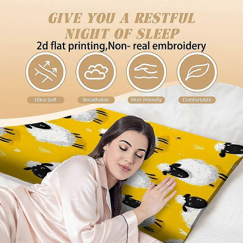 1pc Black And White Sheep Pattern on Yellow Background Rectangular Pillowcase, Throw Pillows, Bed Cushion Covers, Decora-Basdz