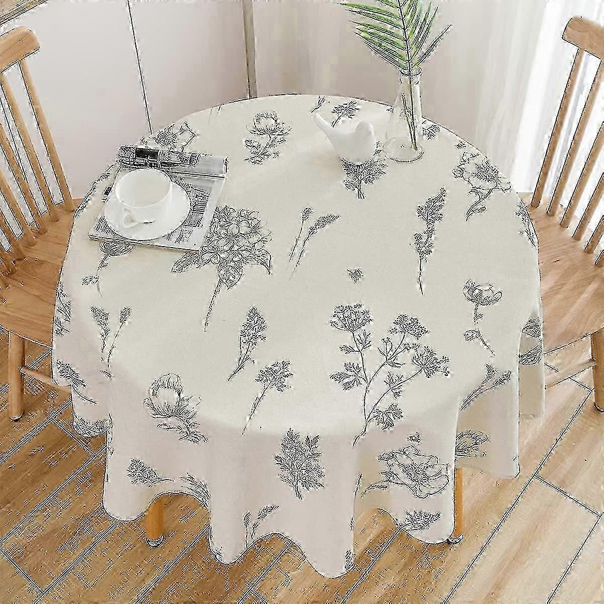 Wipe Clean Round Tablecloth 150cm Beige Print