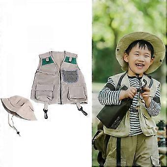 2pc Kids Outdoor Explorer Kit,Kids Adventure Kit,Explorer Costume,Vest and Hat Set Halloween Cosplay Costume Accessories
