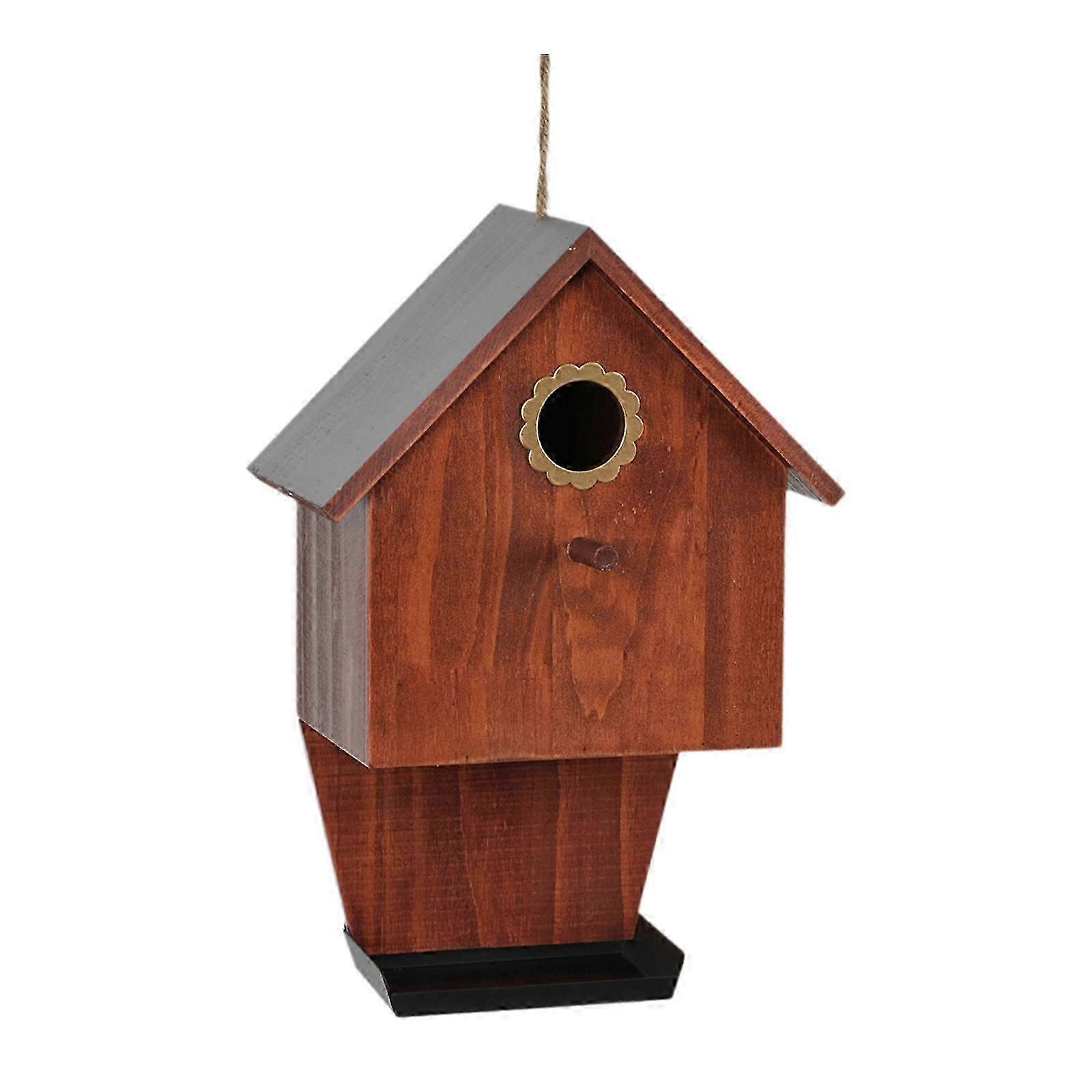 Solid Wood Bird House with Feeding Trough