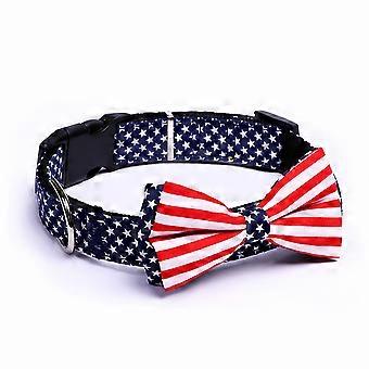 Pet Dog Cat Collar Small Size Bowknot Flag Dog Collar for Pets