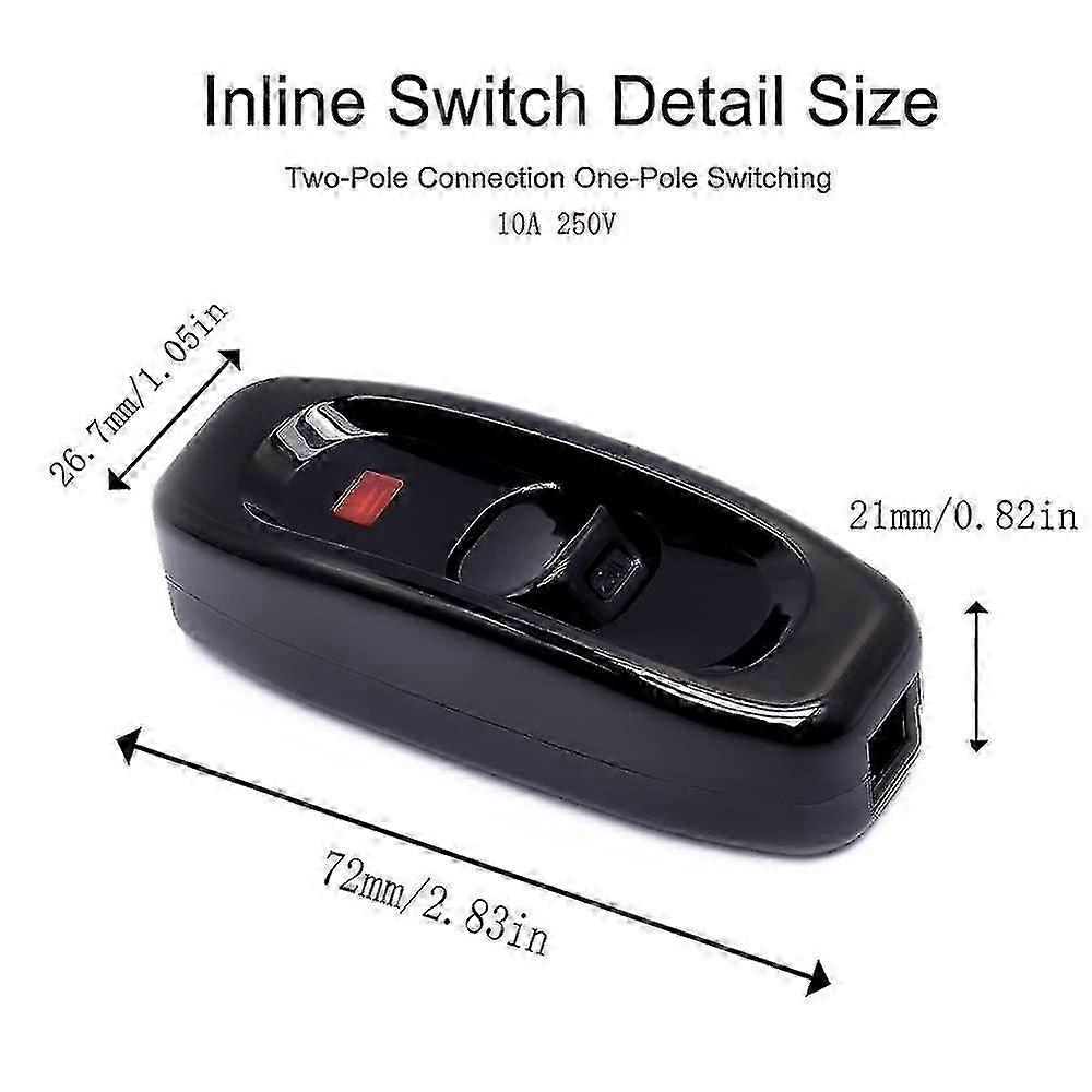2 Pcs Black Lamp Switch Inline Switch 250v 10a Intermediate Switch With Led Indicator Inline Cord Switch