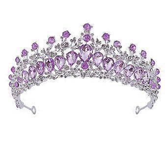 Women Wedding Crown Zinc Alloy Exquisite Rhinestone Bride Crown Hair Accessories compatible with Prom Costume Party Silver and Purple