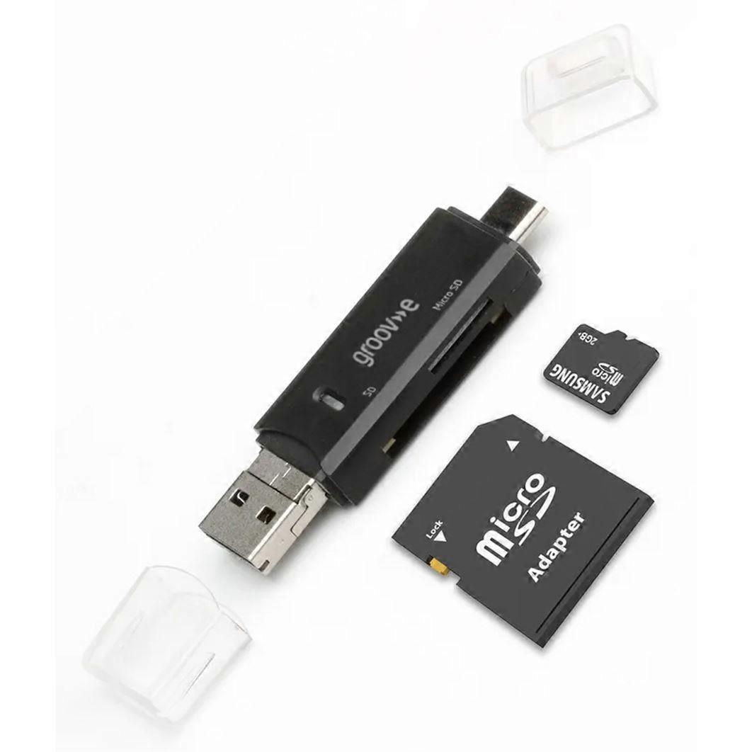 Groov-e SD & Micro SD Memory Card Reader with USB-C USB-A Micro-USB Connectors