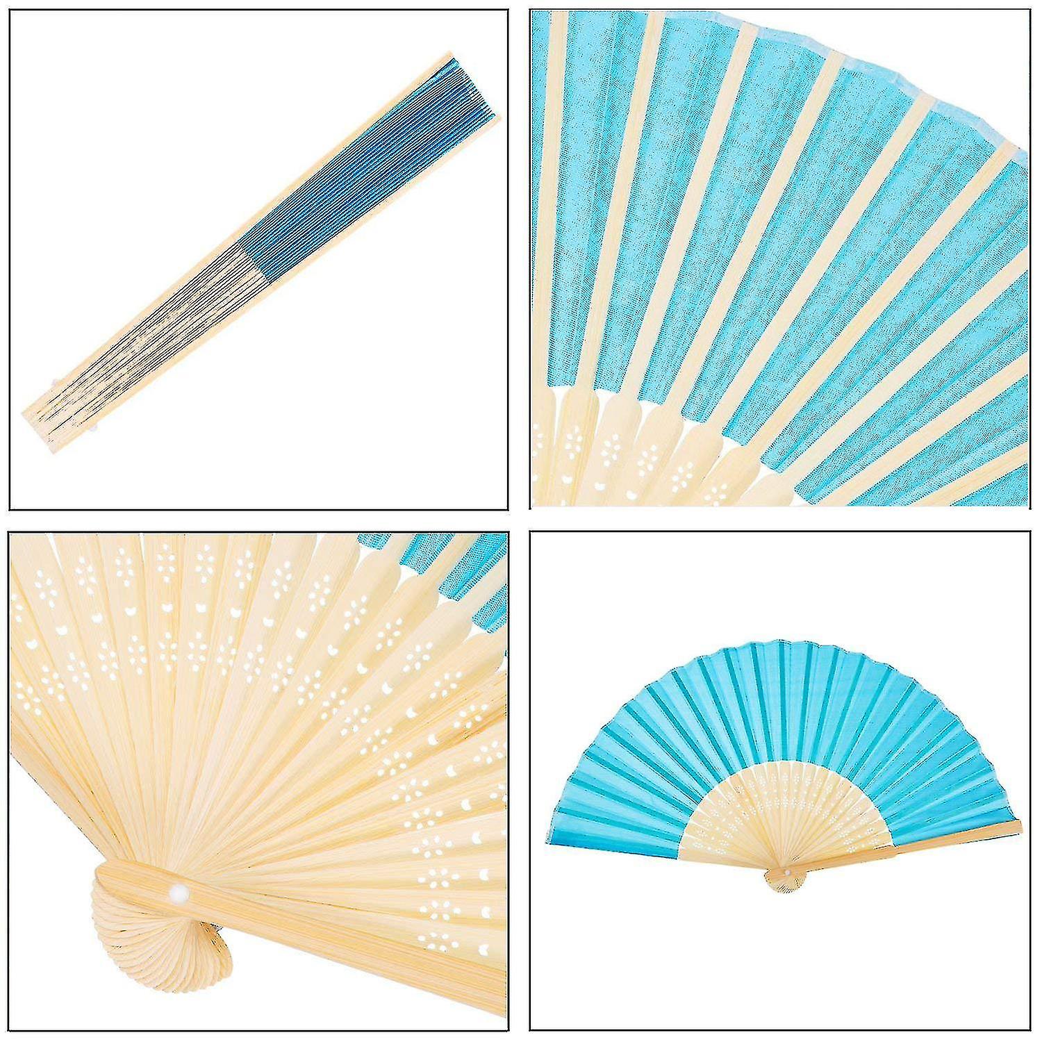 12 Pack Hand Held Fans Silk Bamboo Folding Fans Handheld Folded Fan