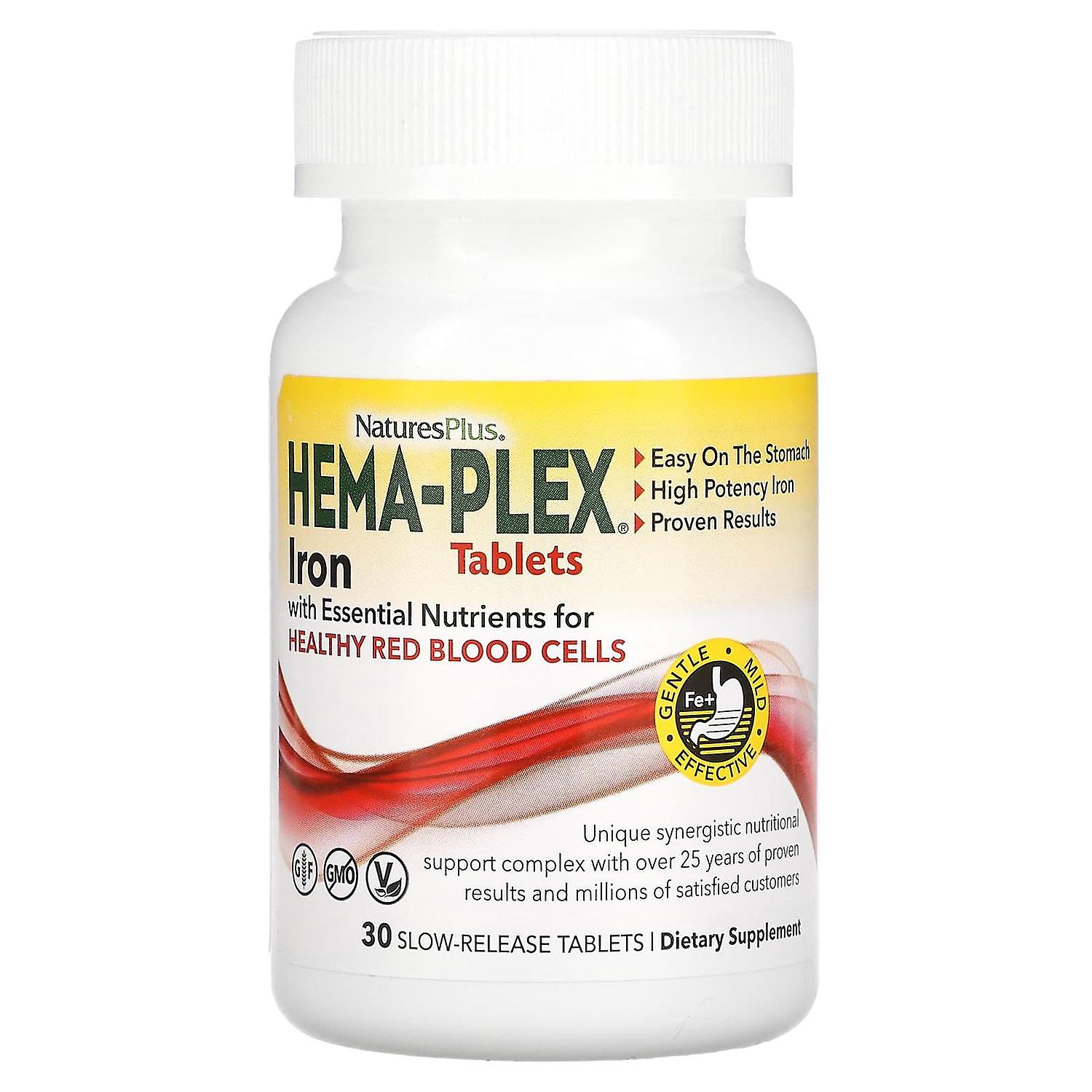 NaturesPlus, Hema-Plex, Iron with Essential Nutrients for Healthy Red Blood Cells, 30 Slow Release T