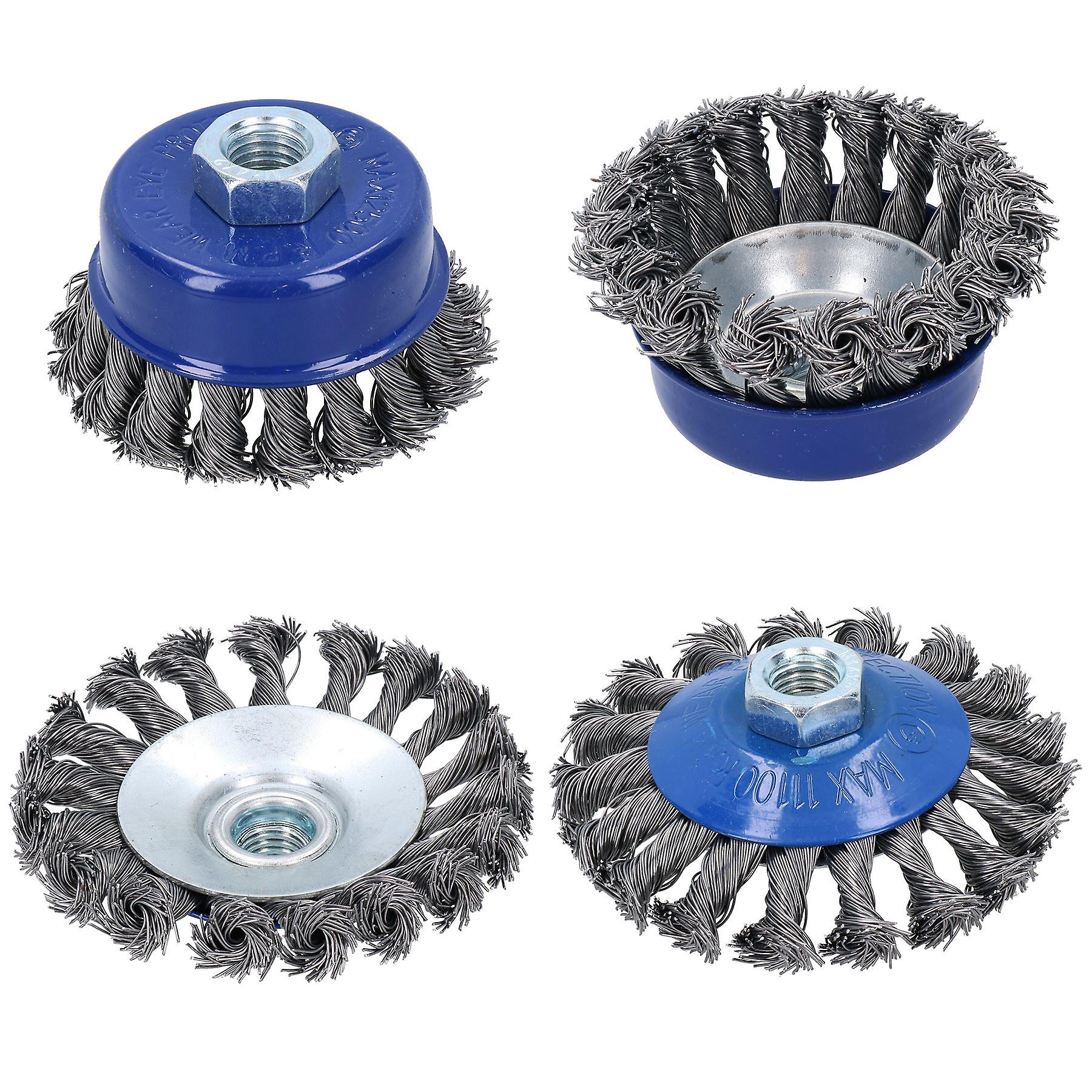 4pc Twist Knot Cup and Flat Bevel Brushes Rust Paint Removal for 4-1/2” Grinders