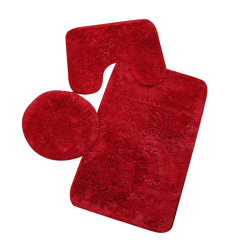 ZHOUBA 3Pcs Bathroom Anti-slip Solid Color Carpet Floor Mat Toilet Cover U-Shape Pad