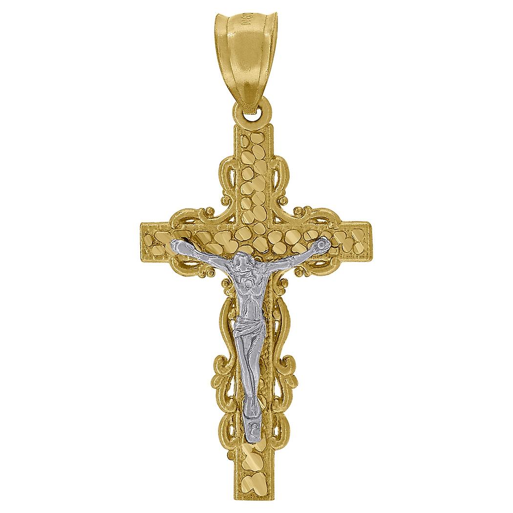 10k Gold Two tone Dc Mens Cross Crucifix Height 41.4mm X Width 20.3mm Religious Charm Pendant Necklace for Men