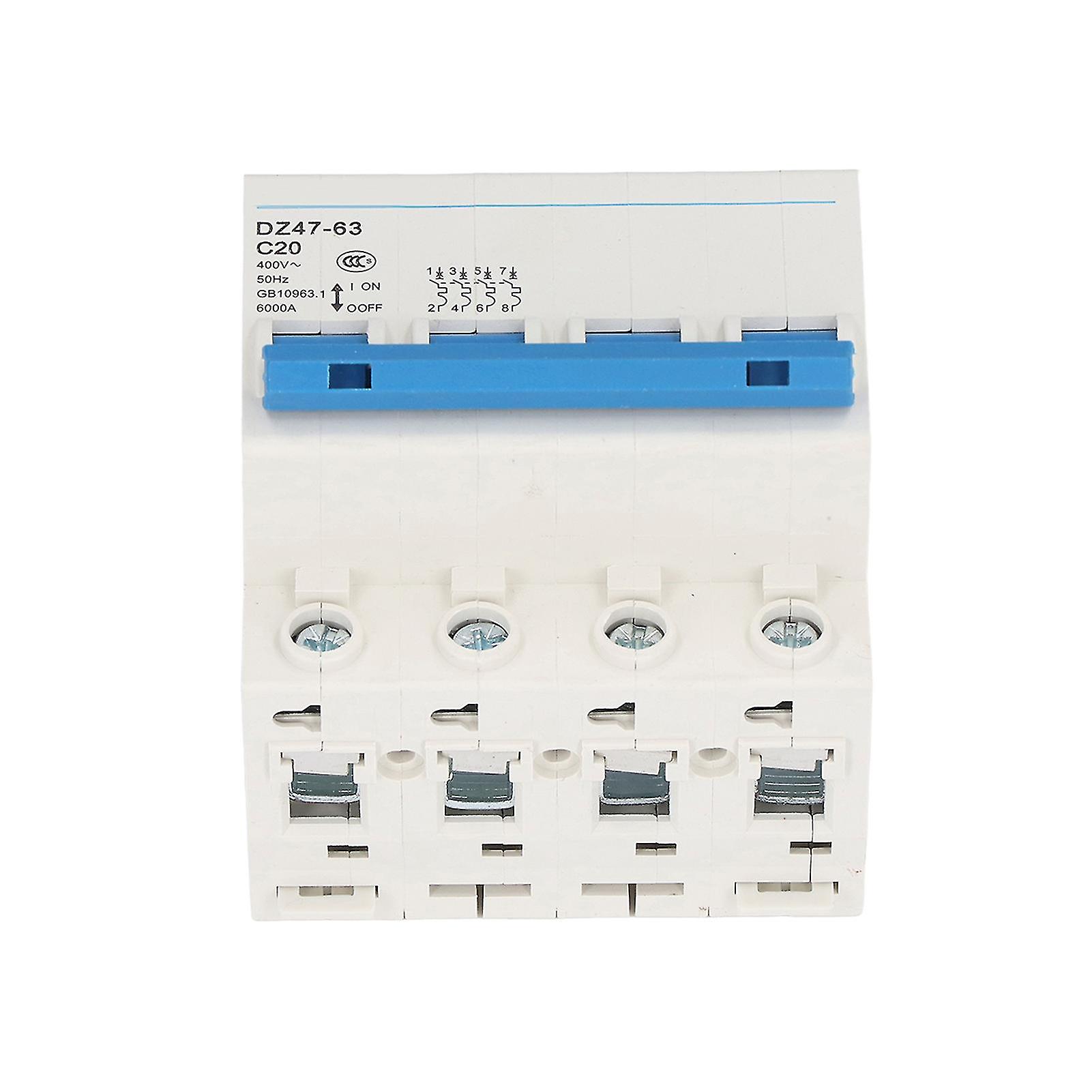 Circuit Breaker Mini 4P MCB DIN Rail Mount 6000A Breaking Capacity 400V 20A for Home