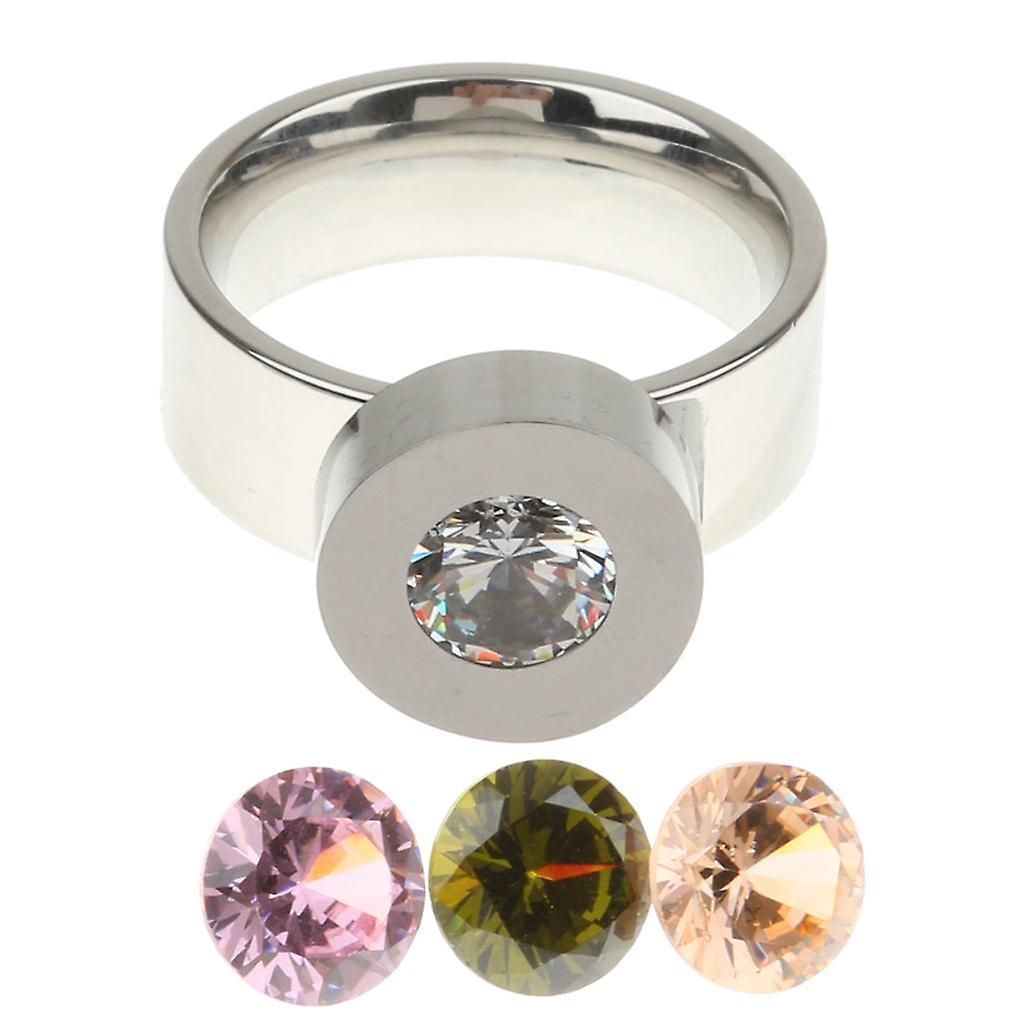 Interchangeable Stainless Steel Finger Ring with 4 color zircon Crystal US 7