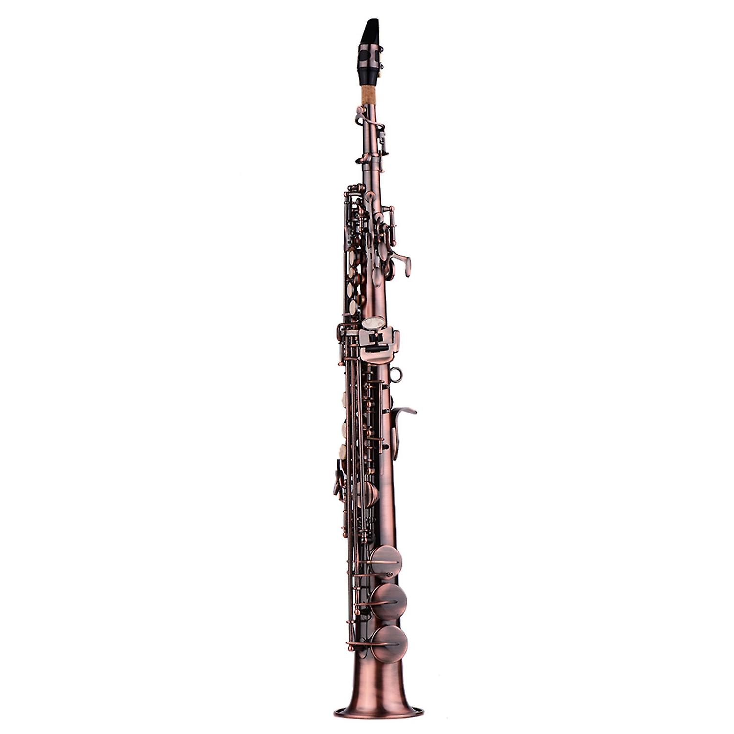 Professional Brass Straight Bb Soprano Saxophone Nickel Plated Sax Woodwind Instrument Carve Pattern