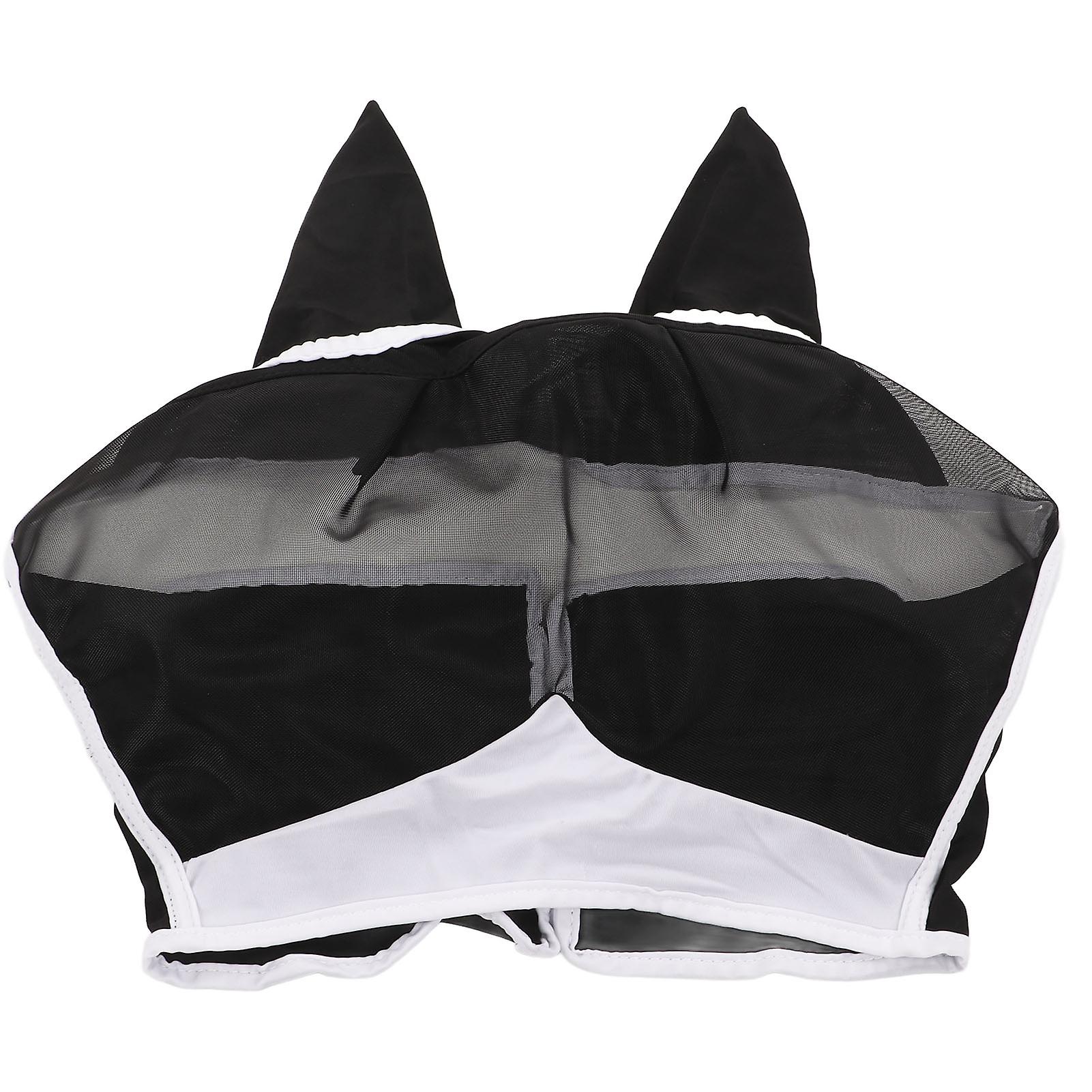 Mesh Horse Fly Mask Elastic UV Protection Detachable Breathable Horse Fly Mask with Ears for Horses Black S