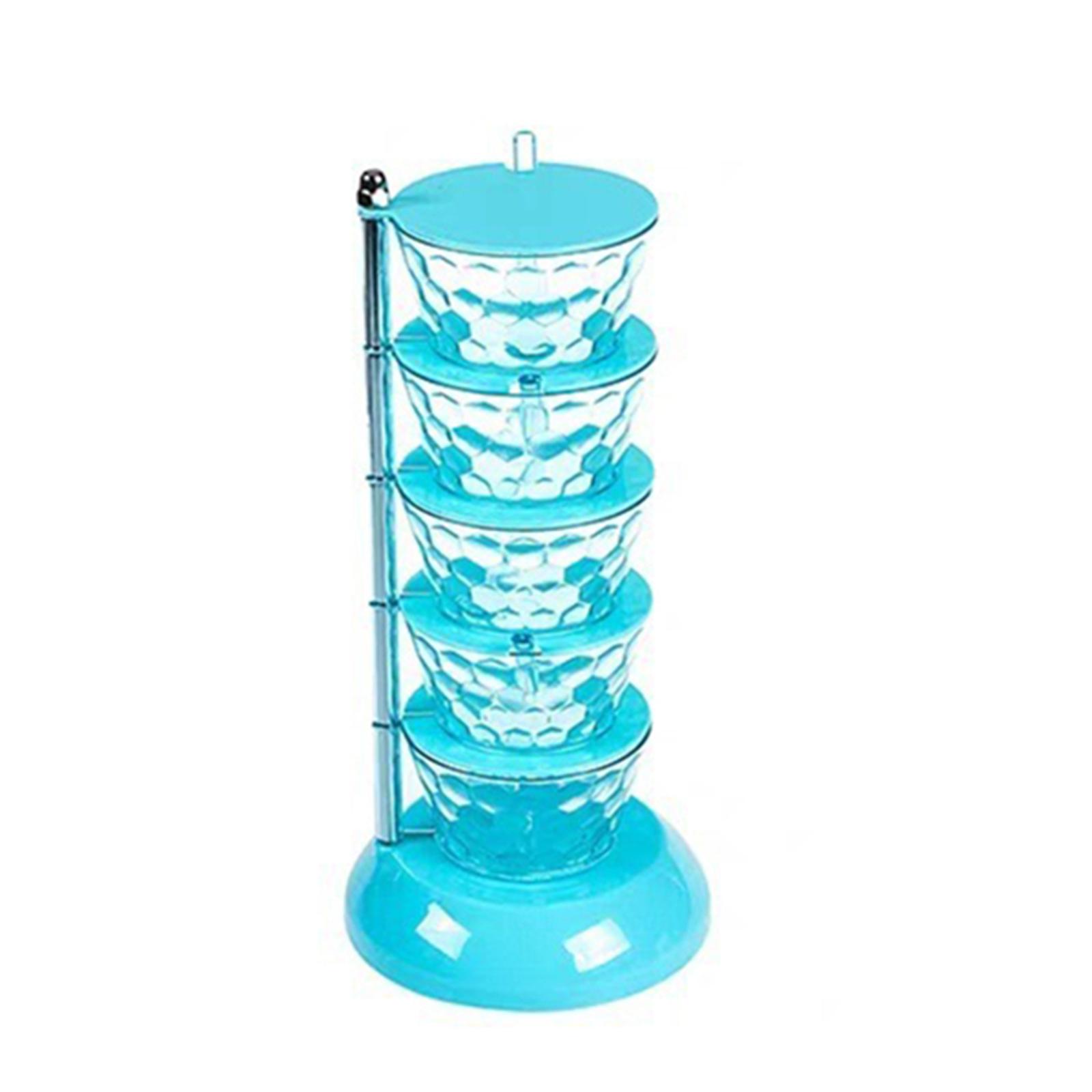 Mutifunctional Standing Rotating Condiments Box 5-layer Vertical Transparent Spice Jar with Spoon