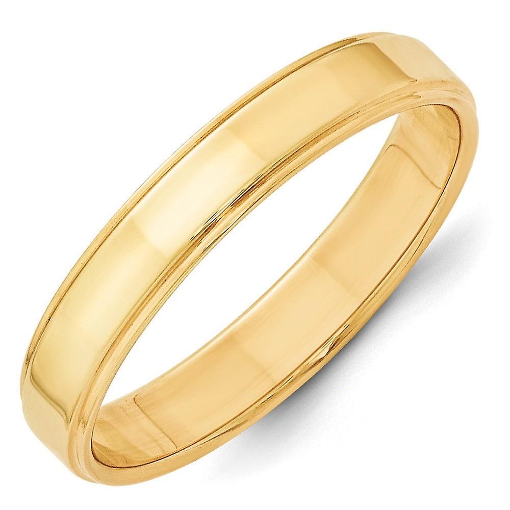 14k Yellow Gold Solid Polished 4mm Flat With Step Edge Band Ring-Band Style-Ring for Women and Men - Ring Size: 4 to 14