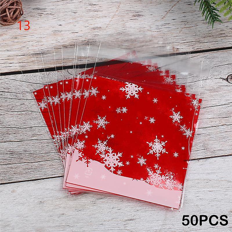 50Pc Christmas Plastic Gift Pouch Bags Packing Wrapping Candy Xmas Santa Snowflake