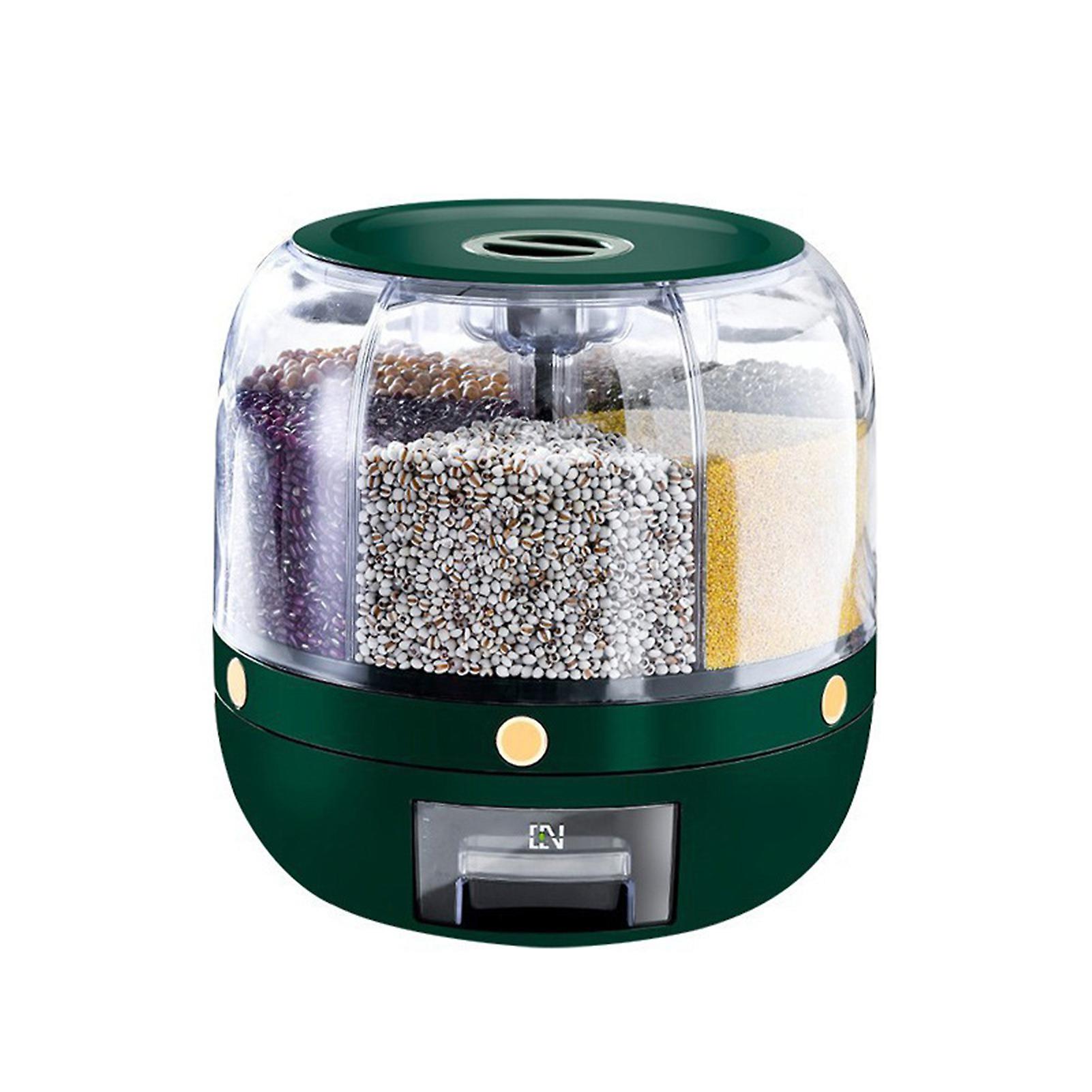Grain Rotatable Rices Bucket with 6 Grid Large Capacity Cereals Container for Nuts Cereal