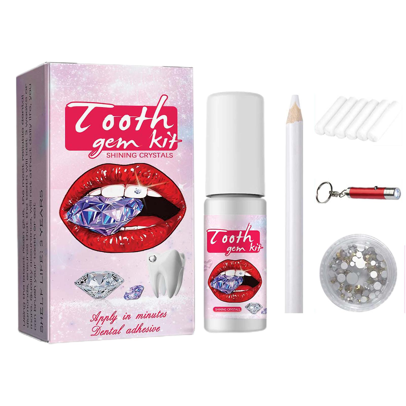 Tooth Faux-Gem Kit Shiny Glossys Finish Adhesive Decorative Teeth Ornament DIY Tooth Beauty Faux-Gem