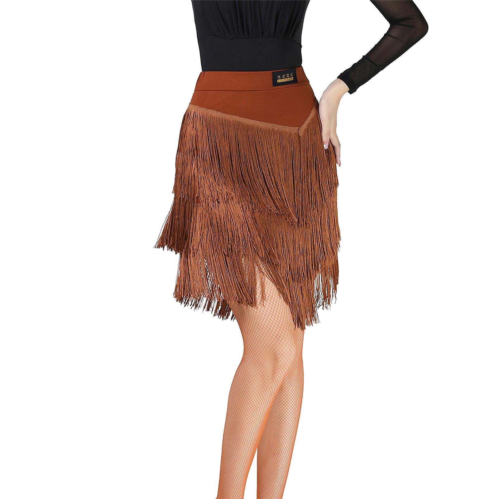 Latin Dance Tassel Skirt Elegant High Waist Solid Color Mini Skirt Dance Training Performance Clothes